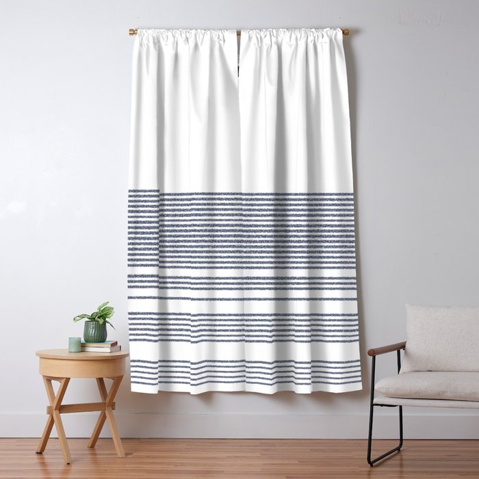 Organic Stripes in Navy Blue and White Window Curtain Gallery Image 5