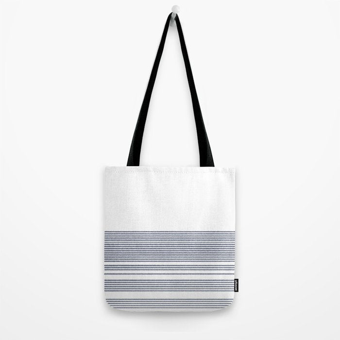 Organic Stripes in Navy Blue and White Tote Bag Gallery Image 2