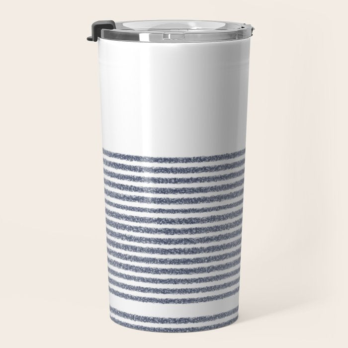 Organic Stripes in Navy Blue and White Travel Mug Gallery Image 3