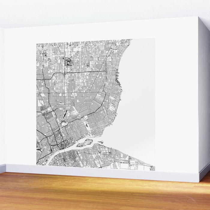 Detroit White Map Wall Mural Gallery Image 2