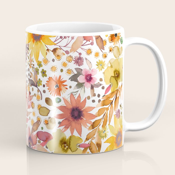 Watercolor Autumn Floral Sunflowers Warm Orange Coffee Mug Gallery Image 1