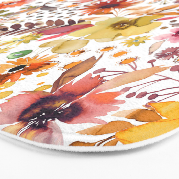 Watercolor Autumn Floral Sunflowers Warm Orange Bath Mat Gallery Image 3