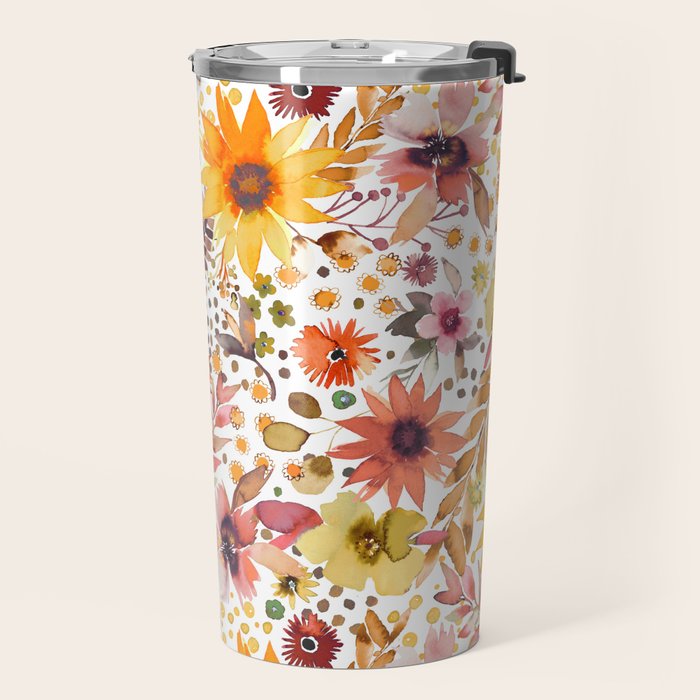 Watercolor Autumn Floral Sunflowers Warm Orange Travel Mug Gallery Image 2