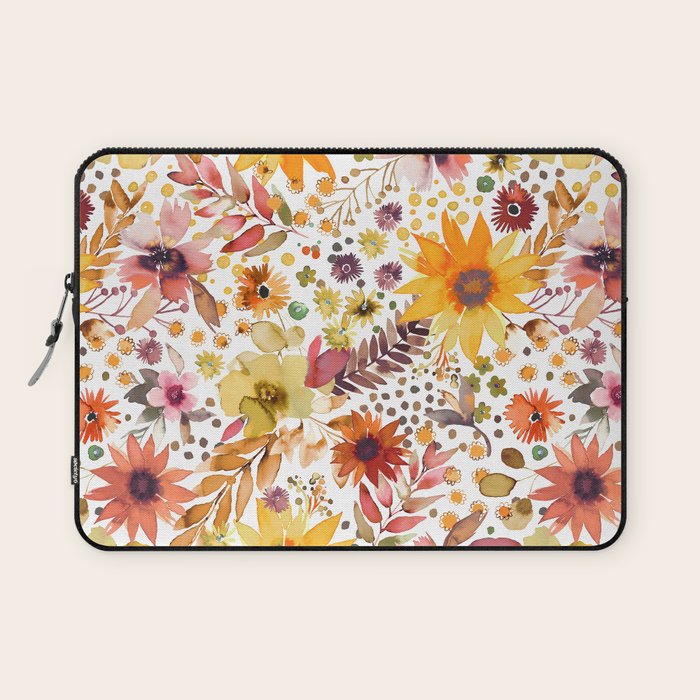 Watercolor Autumn Floral Sunflowers Warm Orange Laptop Sleeve Gallery Image 1