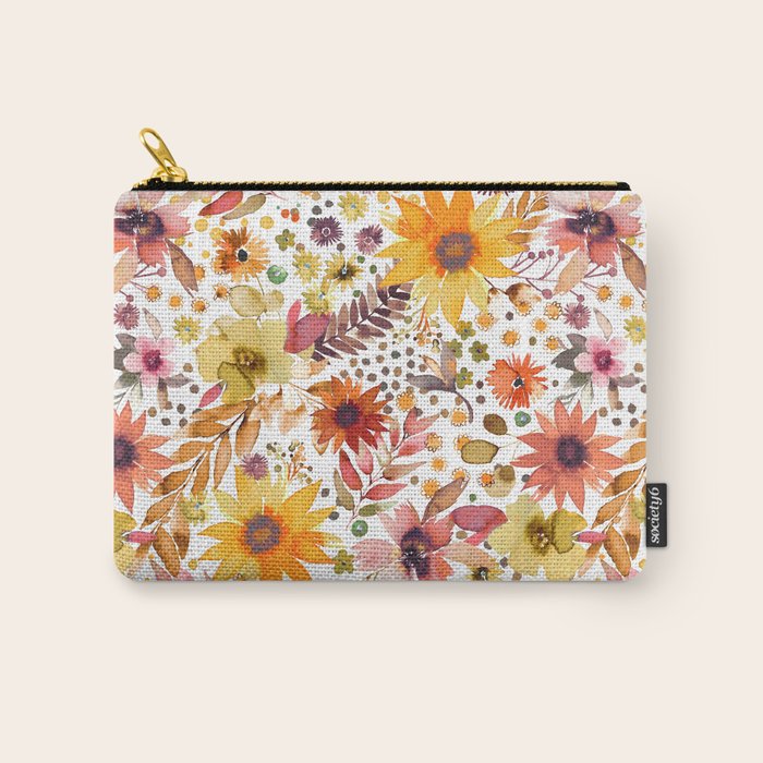 Watercolor Autumn Floral Sunflowers Warm Orange Carry All Pouch Gallery Image 1