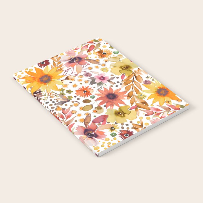 Watercolor Autumn Floral Sunflowers Warm Orange Notebook Gallery Image 2