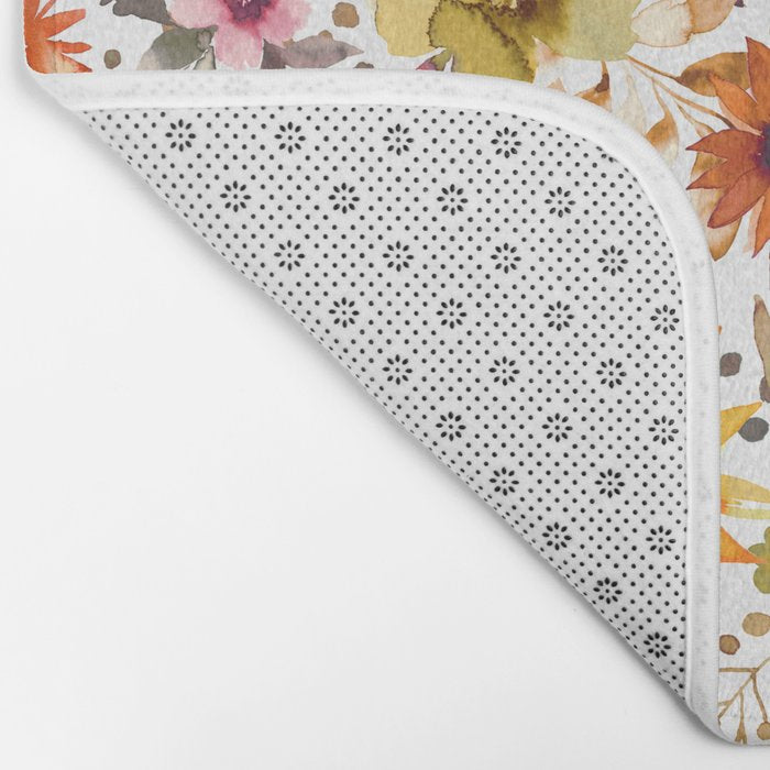 Watercolor Autumn Floral Sunflowers Warm Orange Bath Mat Gallery Image 2