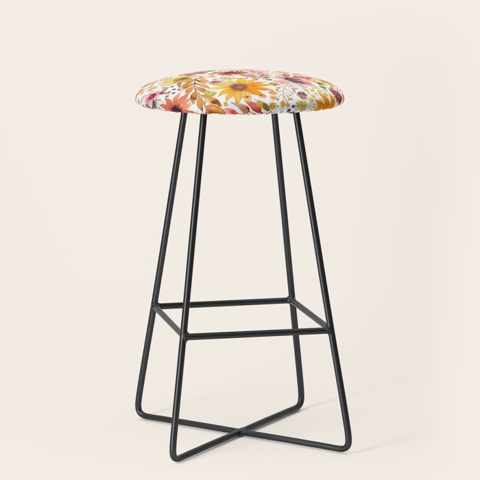 Watercolor Autumn Floral Sunflowers Warm Orange Stool Gallery Image 1