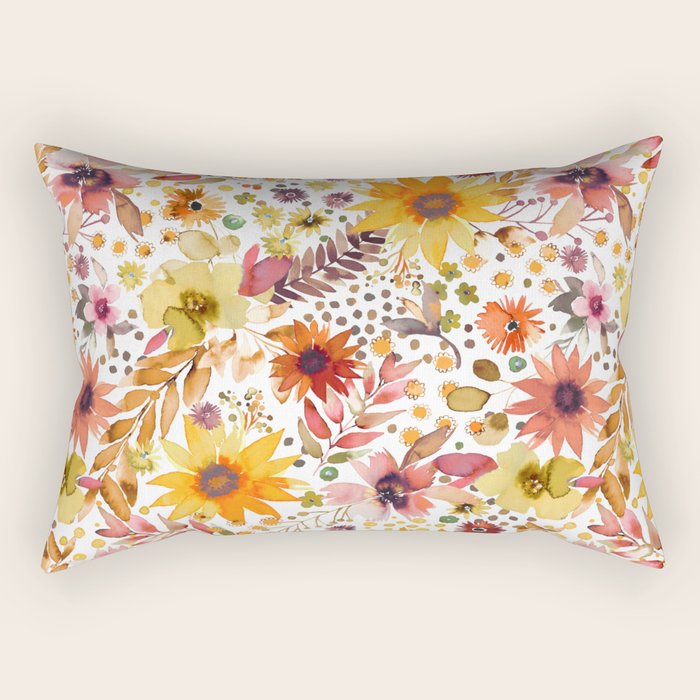Watercolor Autumn Floral Sunflowers Warm Orange Rectangular Pillow Gallery Image 1