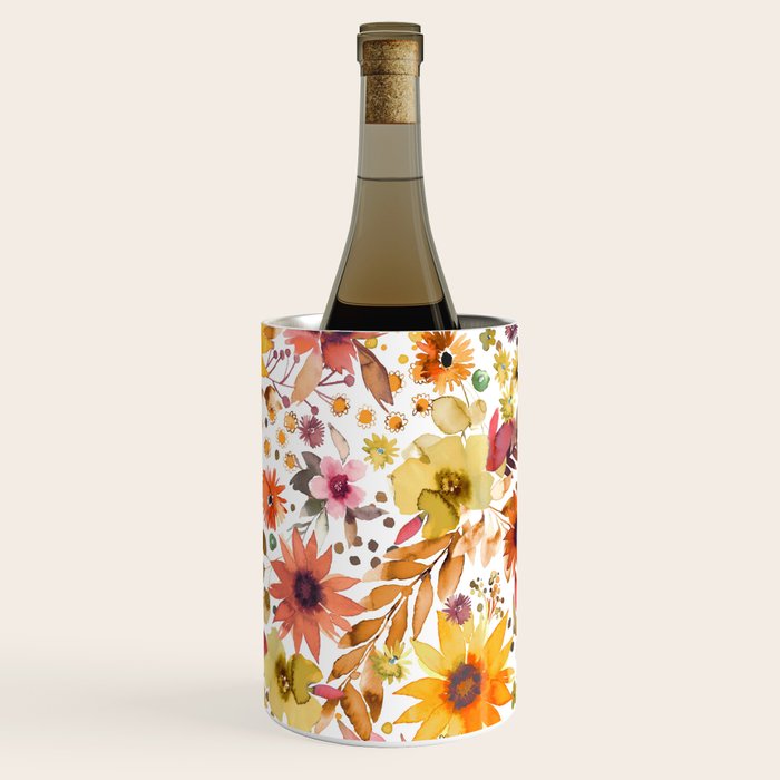 Watercolor Autumn Floral Sunflowers Warm Orange Wine Chiller Gallery Image 2