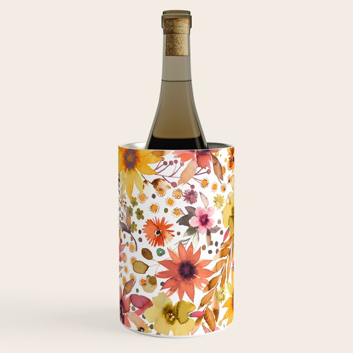 Watercolor Autumn Floral Sunflowers Warm Orange Wine Chiller Gallery Image 3