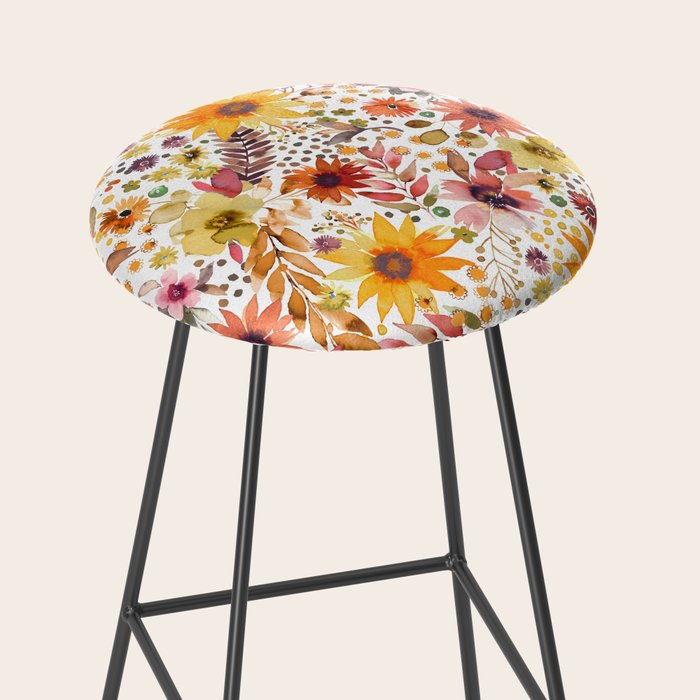 Watercolor Autumn Floral Sunflowers Warm Orange Stool Gallery Image 2
