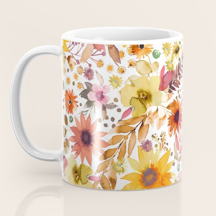 Watercolor Autumn Floral Sunflowers Warm Orange Coffee Mug Gallery Image 3