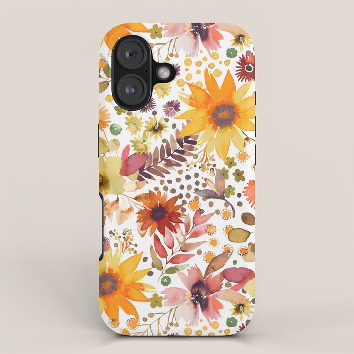 Watercolor Autumn Floral Sunflowers Warm Orange iPhone Case Gallery Image 1