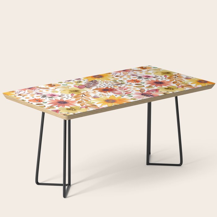 Watercolor Autumn Floral Sunflowers Warm Orange Coffee Table Gallery Image 1