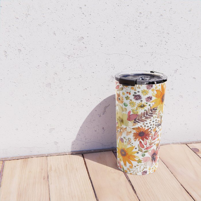 Watercolor Autumn Floral Sunflowers Warm Orange Travel Mug Gallery Image 4