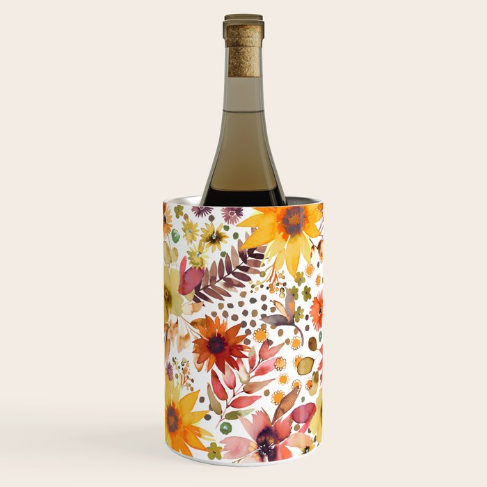 Watercolor Autumn Floral Sunflowers Warm Orange Wine Chiller Gallery Image 1