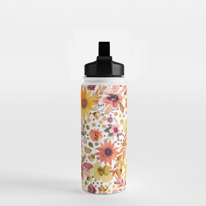Watercolor Autumn Floral Sunflowers Warm Orange Water Bottle Gallery Image 2