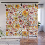 Watercolor Autumn Floral Sunflowers Warm Orange Wall Mural Gallery Image 1