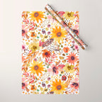 Watercolor Autumn Floral Sunflowers Warm Orange Wrapping Paper Gallery Image 1