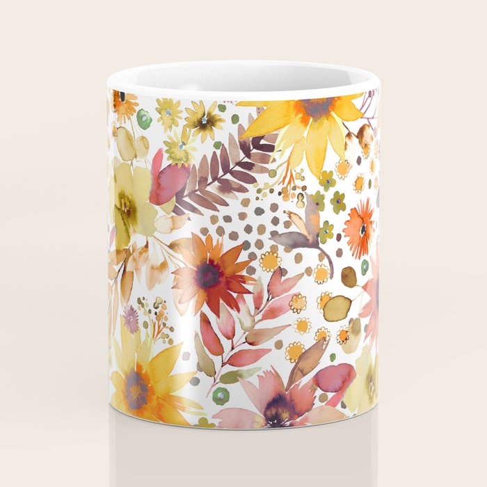 Watercolor Autumn Floral Sunflowers Warm Orange Coffee Mug Gallery Image 4
