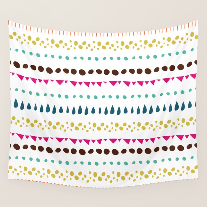 Modern colorful pink orange polka dots stripes patterns Wall Tapestry Gallery Image 4