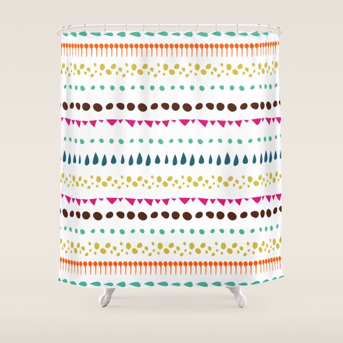Modern colorful pink orange polka dots stripes patterns Shower Curtain Gallery Image 1