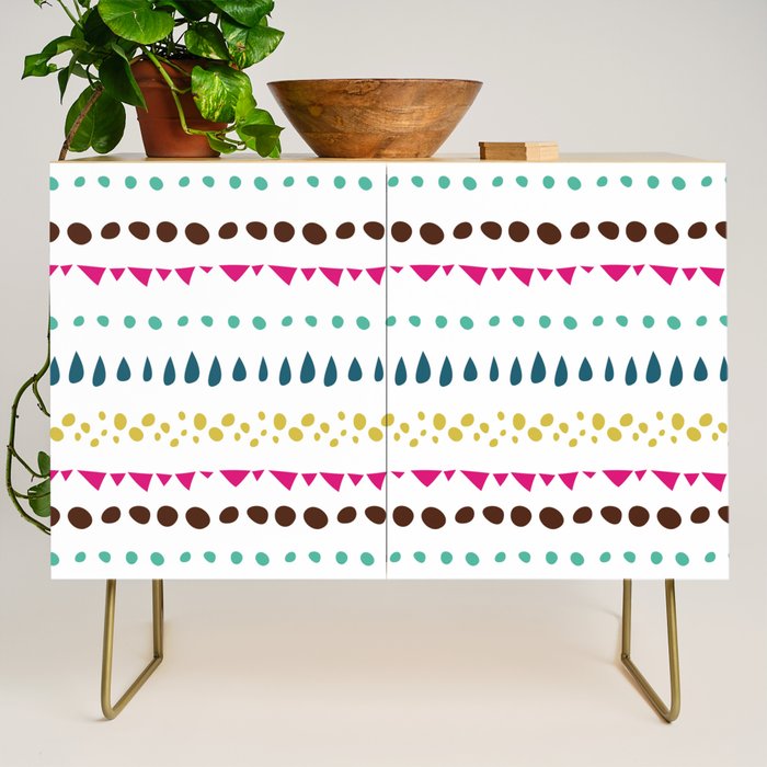 Modern colorful pink orange polka dots stripes patterns Credenza Gallery Image 1