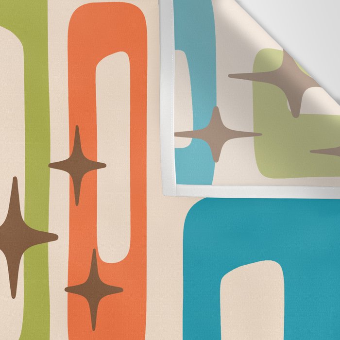Retro Mid Century Modern Abstract Pattern 921 Googie Orange Chartreuse Turquoise Wall Tapestry Gallery Image 3