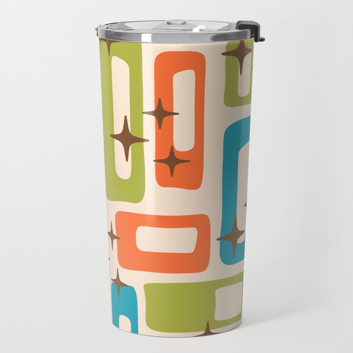 Retro Mid Century Modern Abstract Pattern 921 Googie Orange Chartreuse Turquoise Travel Mug Gallery Image 2