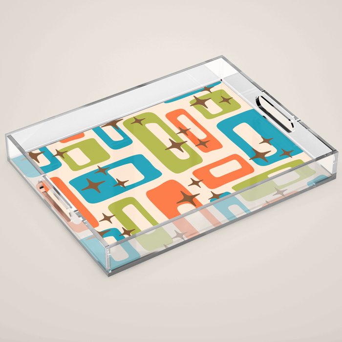 Retro Mid Century Modern Abstract Pattern 921 Googie Orange Chartreuse Turquoise Acrylic Tray Gallery Image 1