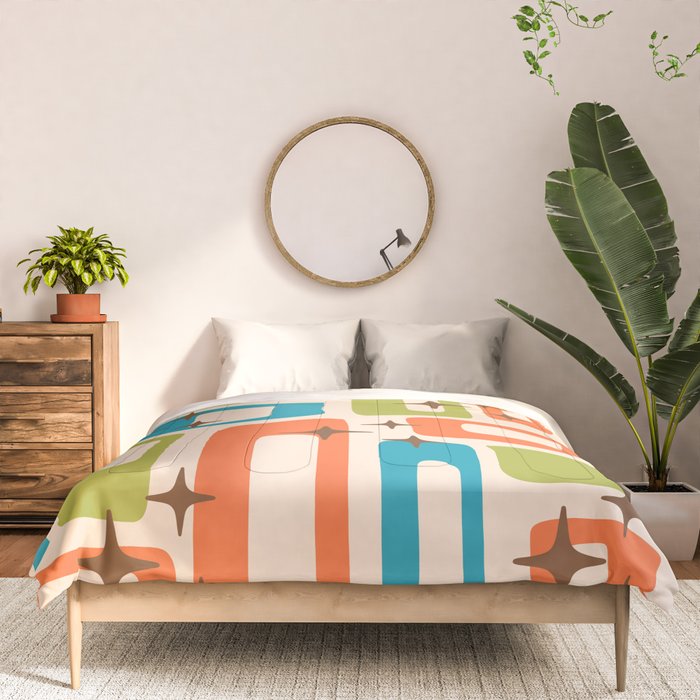 Retro Mid Century Modern Abstract Pattern 921 Googie Orange Chartreuse Turquoise Comforter Gallery Image 3