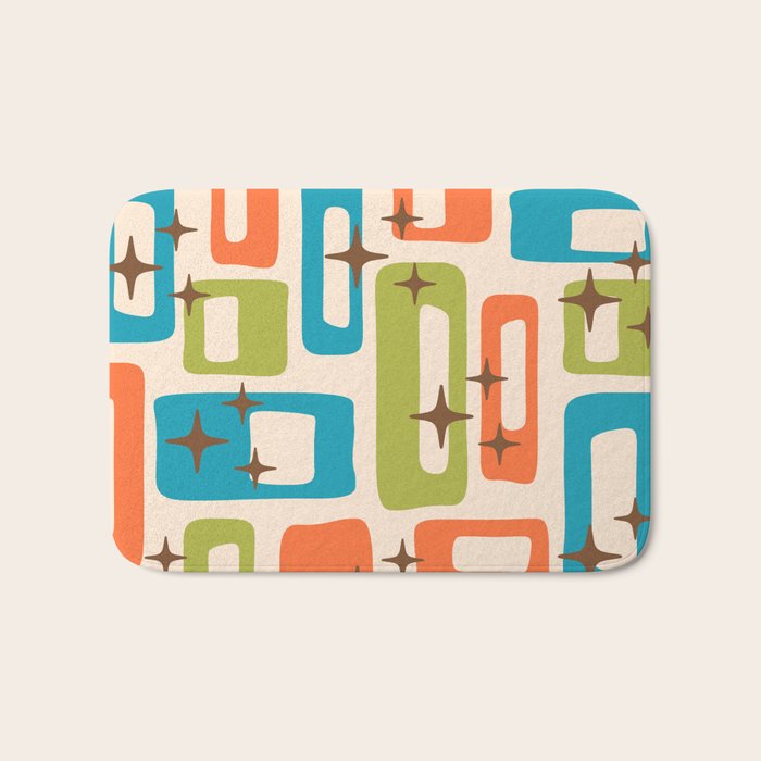 Retro Mid Century Modern Abstract Pattern 921 Googie Orange Chartreuse Turquoise Bath Mat Gallery Image 1