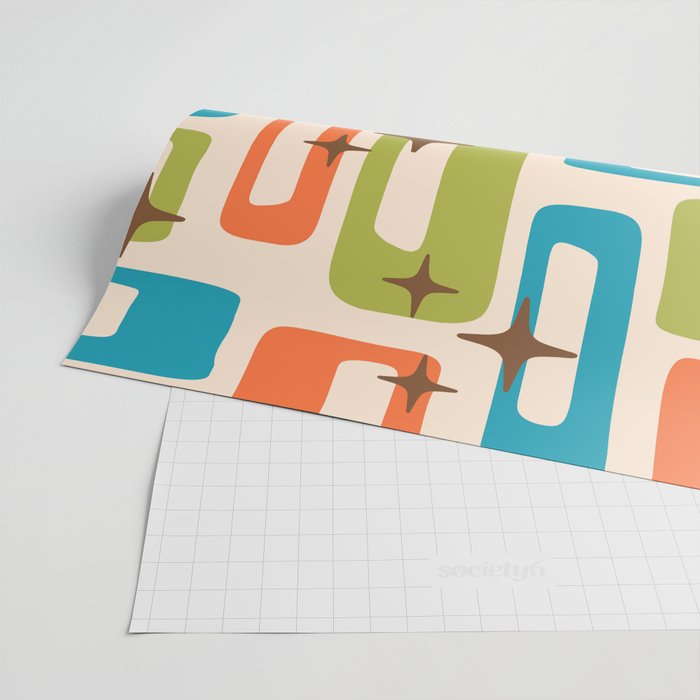 Retro Mid Century Modern Abstract Pattern 921 Googie Orange Chartreuse Turquoise Wrapping Paper Gallery Image 2