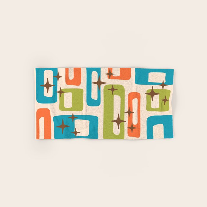 Retro Mid Century Modern Abstract Pattern 921 Googie Orange Chartreuse Turquoise Towels Gallery Image 1