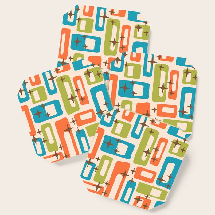 Retro Mid Century Modern Abstract Pattern 921 Googie Orange Chartreuse Turquoise Coaster Gallery Image 1