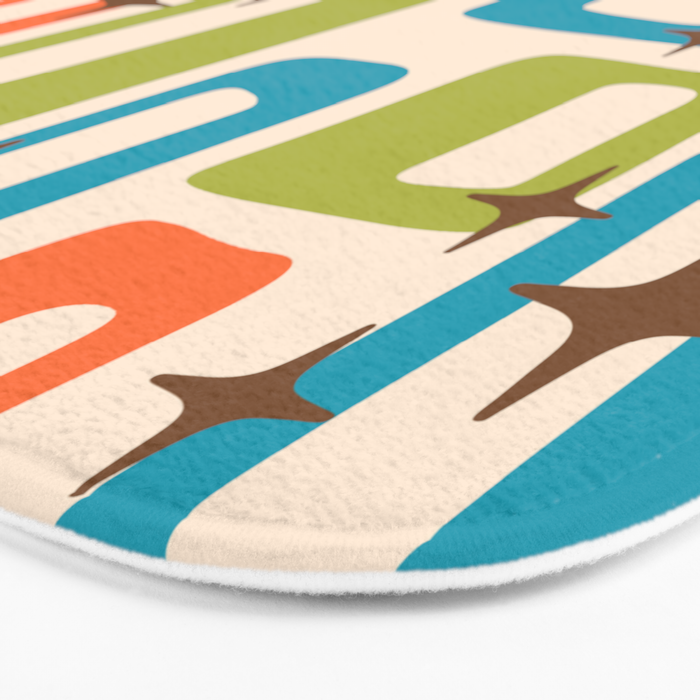 Retro Mid Century Modern Abstract Pattern 921 Googie Orange Chartreuse Turquoise Bath Mat Gallery Image 3