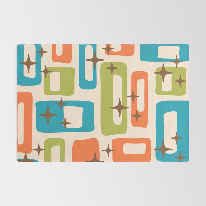 Retro Mid Century Modern Abstract Pattern 921 Googie Orange Chartreuse Turquoise Rug Gallery Image 2