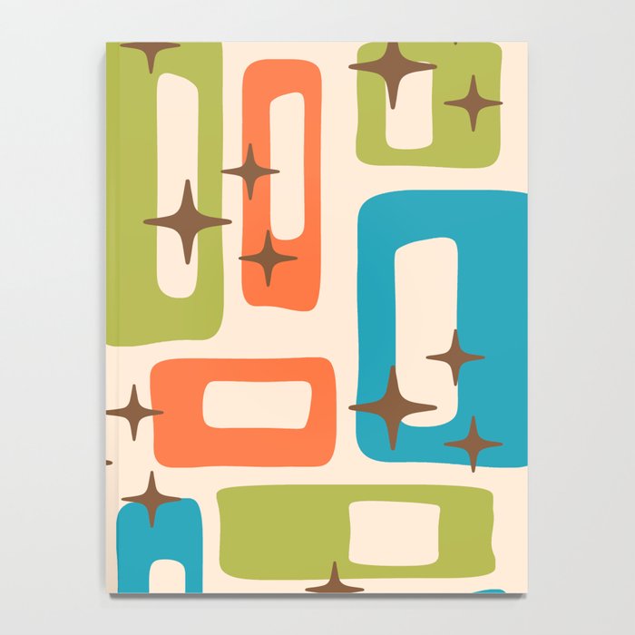 Retro Mid Century Modern Abstract Pattern 921 Googie Orange Chartreuse Turquoise Notebook Gallery Image 4