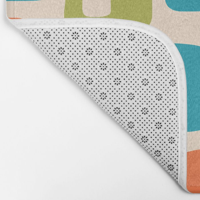 Retro Mid Century Modern Abstract Pattern 921 Googie Orange Chartreuse Turquoise Bath Mat Gallery Image 2