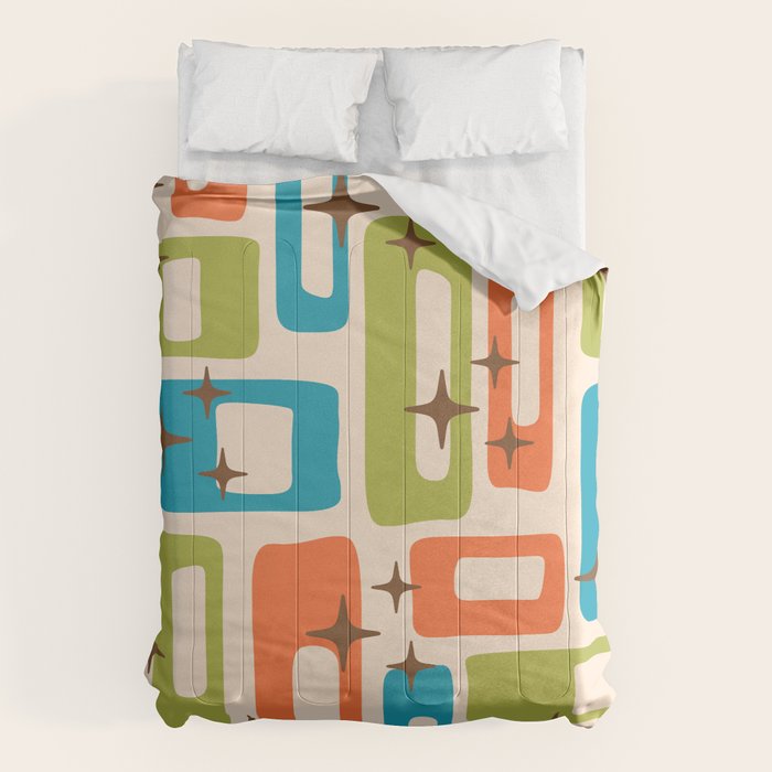 Retro Mid Century Modern Abstract Pattern 921 Googie Orange Chartreuse Turquoise Comforter Gallery Image 6