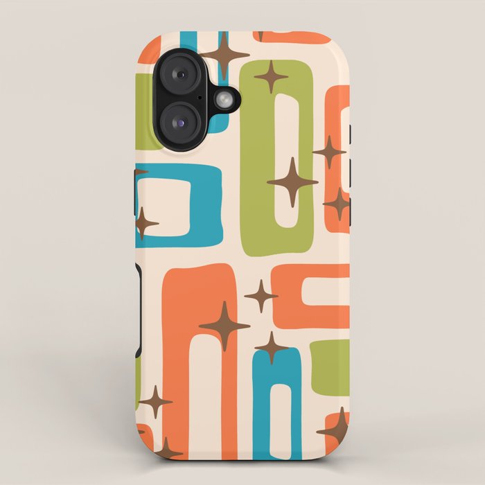 Retro Mid Century Modern Abstract Pattern 921 Googie Orange Chartreuse Turquoise iPhone Case Gallery Image 1