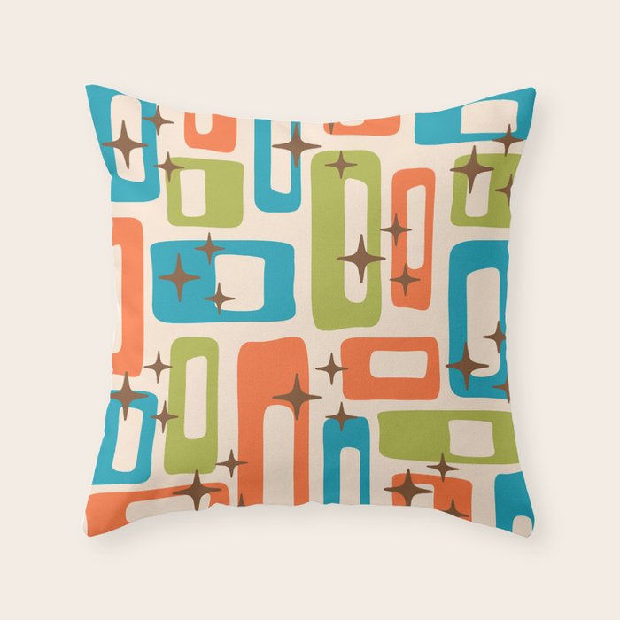 Retro Mid Century Modern Abstract Pattern 921 Googie Orange Chartreuse Turquoise Throw Pillow Gallery Image 6