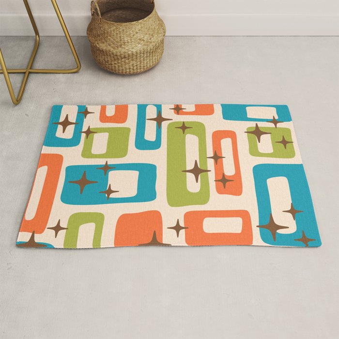 Retro Mid Century Modern Abstract Pattern 921 Googie Orange Chartreuse Turquoise Rug Gallery Image 1