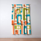 Retro Mid Century Modern Abstract Pattern 921 Googie Orange Chartreuse Turquoise Window Curtain Gallery Image 3