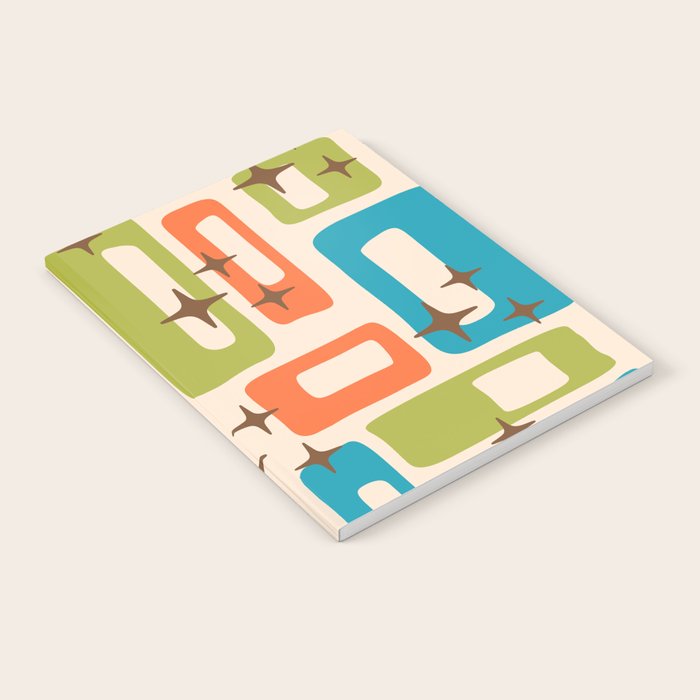 Retro Mid Century Modern Abstract Pattern 921 Googie Orange Chartreuse Turquoise Notebook Gallery Image 2