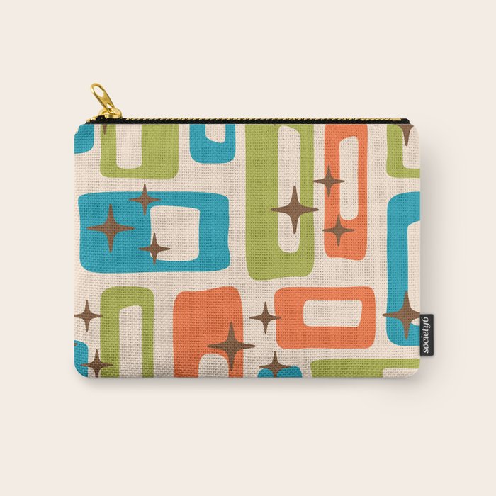 Retro Mid Century Modern Abstract Pattern 921 Googie Orange Chartreuse Turquoise Carry All Pouch Gallery Image 1