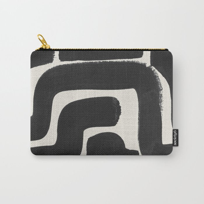 Black Ink Paint Brush Strokes Abstract Organic Pattern Mid Century Style Carry All Pouch Gallery Image 1