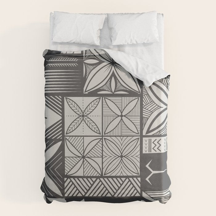 UrbanNesian Grey Maluelue Siapo and Tatau Duvet Cover