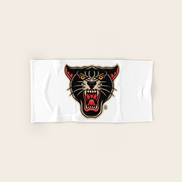 Traditional Tattoo Panther  Bath Towel Gallery Image 1